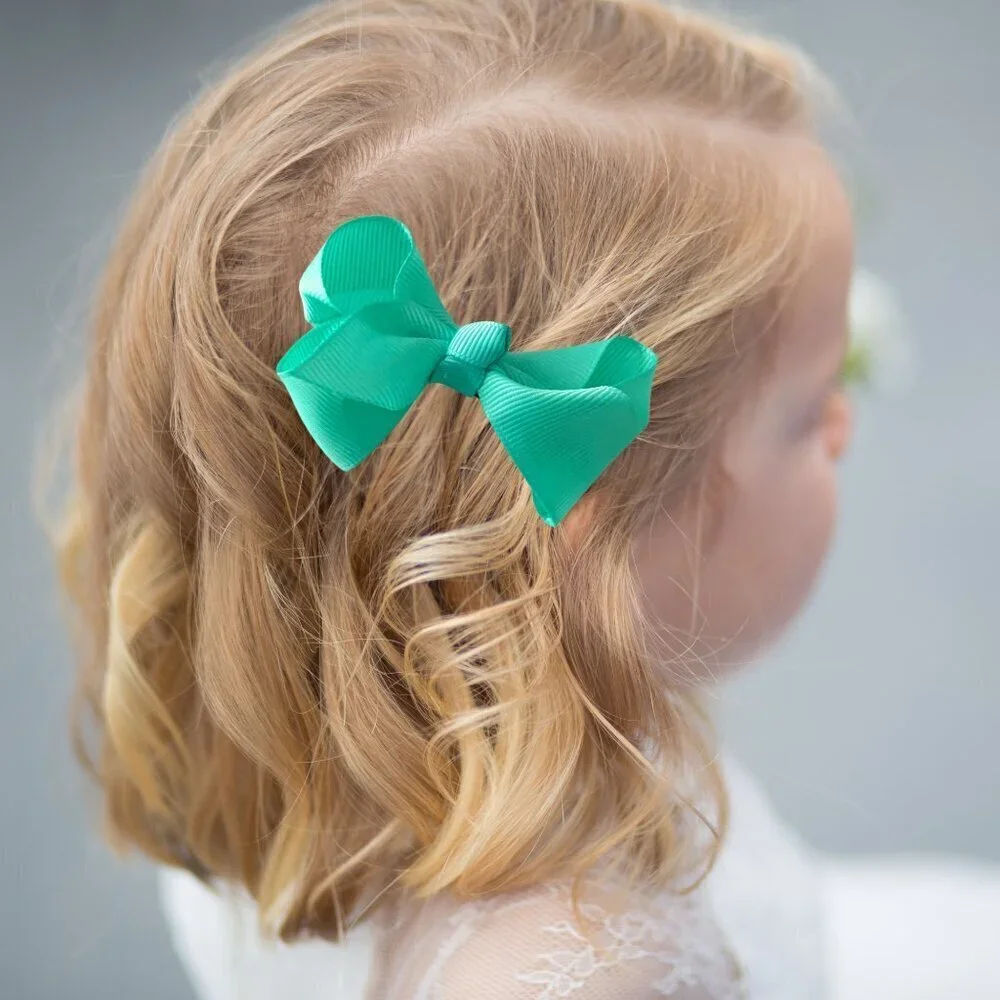 Set of 2 Pretty Girls Hair Bows Grosgrain Ribbon Clips Hair Accessory Mint Green